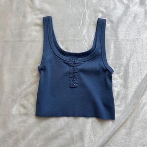 Aerie Navy Crop Top with Lace-Up Detail